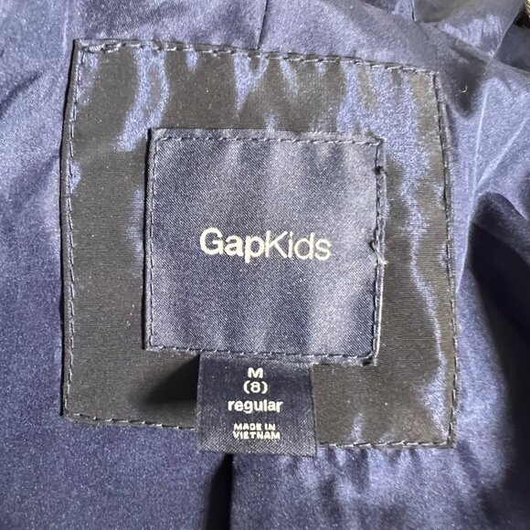 GAP Down Puffer Coat Parka Hooded Kids Blue Fur Trim Winter Quilted Sz 8 Medium - Picture 4 of 10